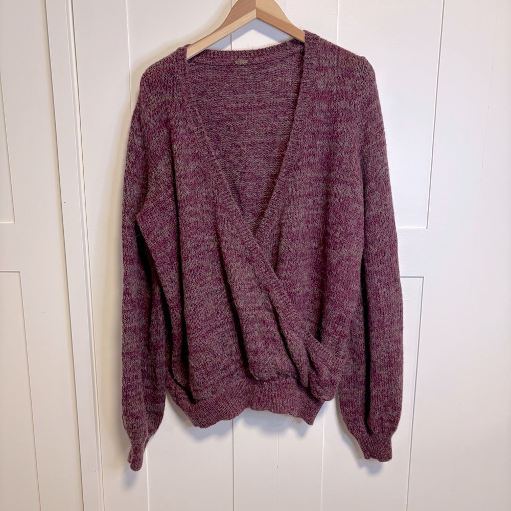Free People Karina Wool Mohair Alpaca V Wrap Sweater Size large